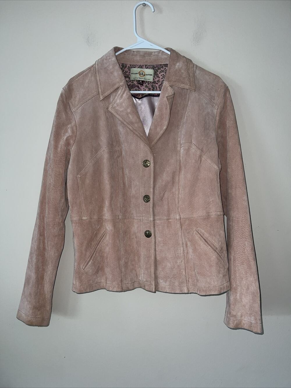 Wilsons Leather Pink Suede Leather Button Jacket Coat Womens XL